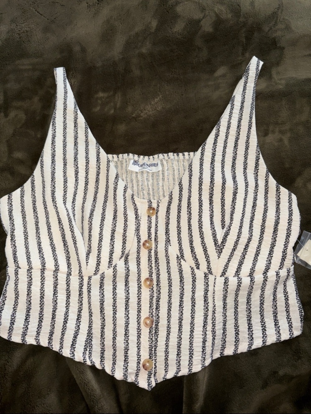 Xxl Striped faux Button-Front Crop Tank - cream/Black